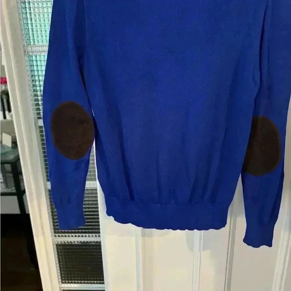 Polo Ralph Lauren boys knit V-Neck sweater.  blue w/elbow patches sz M 10-12 - Picture 4 of 11